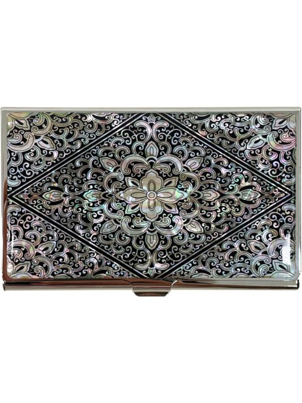 Elegant Mother of Pearl Business Card Case | Slim Travel Wallet | Engraved Metal